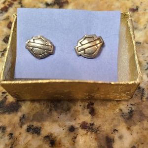 Sterling Silver Harley-Davidson ® Plain Biker Logo Post Earrings 